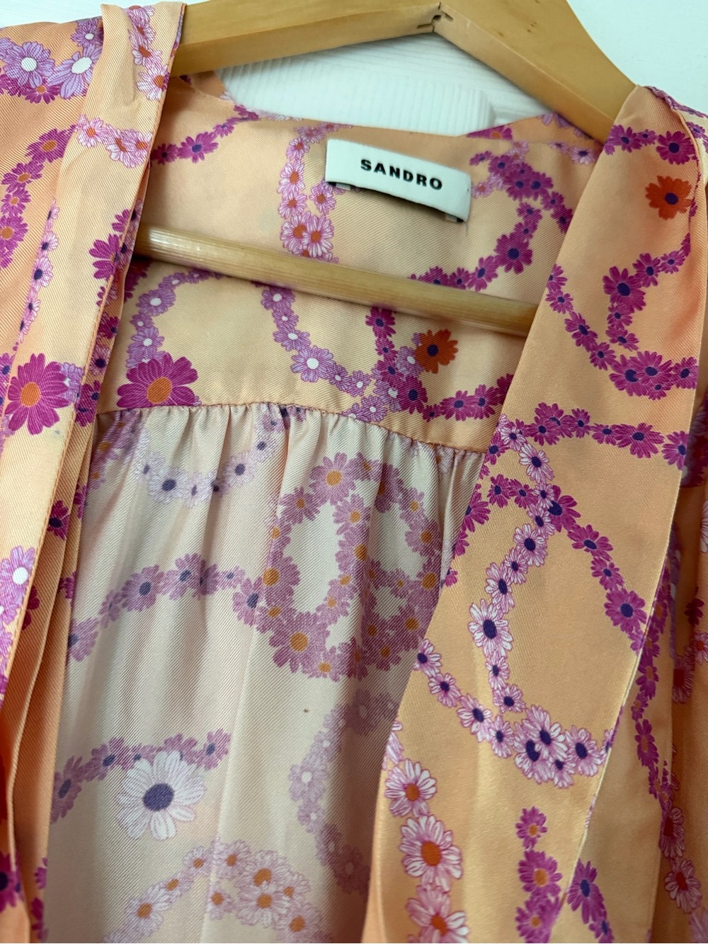 Sandro Peach and Pink Patterned Ruffle Mini Dress - Picture 3 of 7